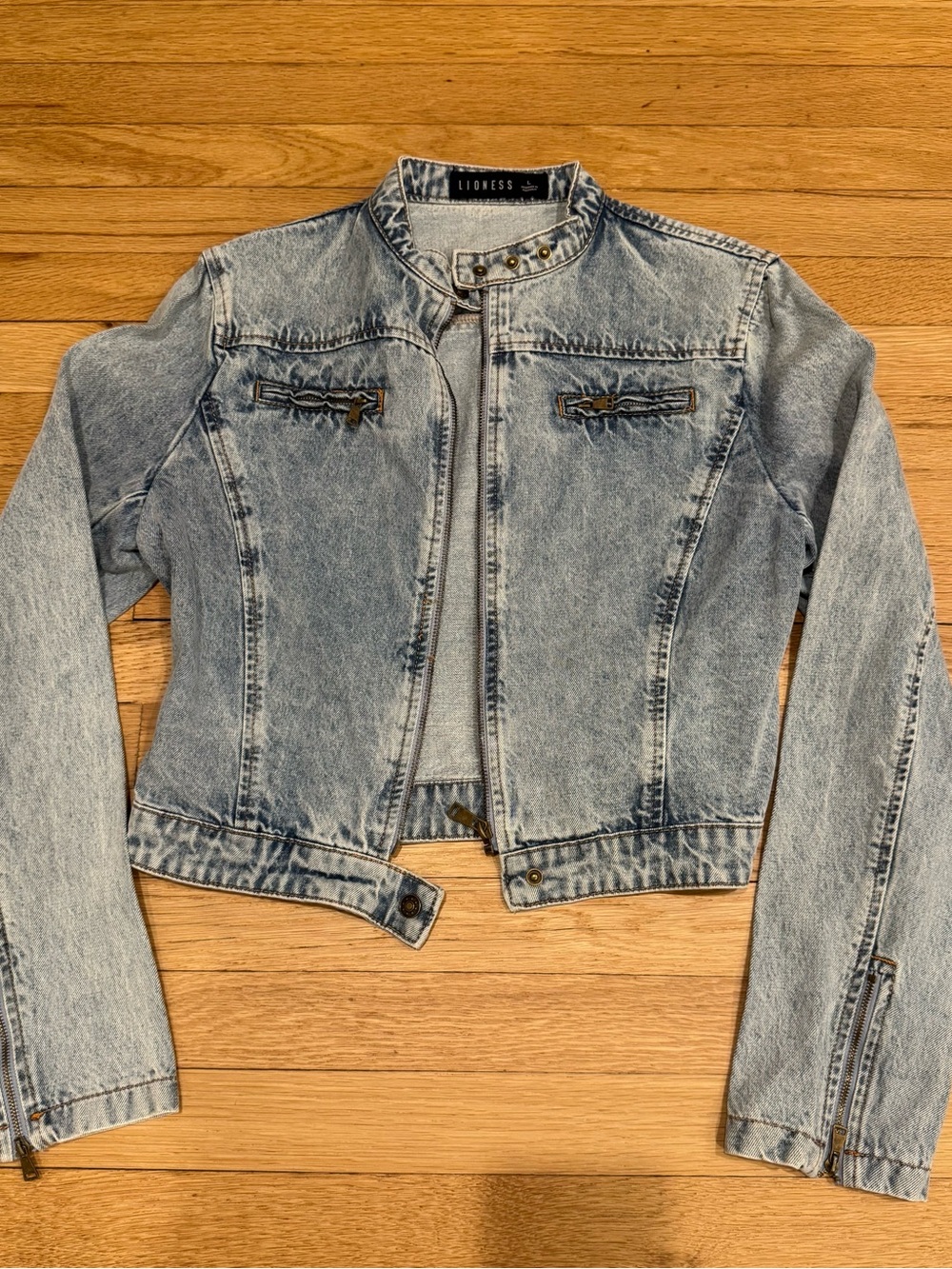Lioness Light Blue Acid-Wash Denim Motorcycle Jacket